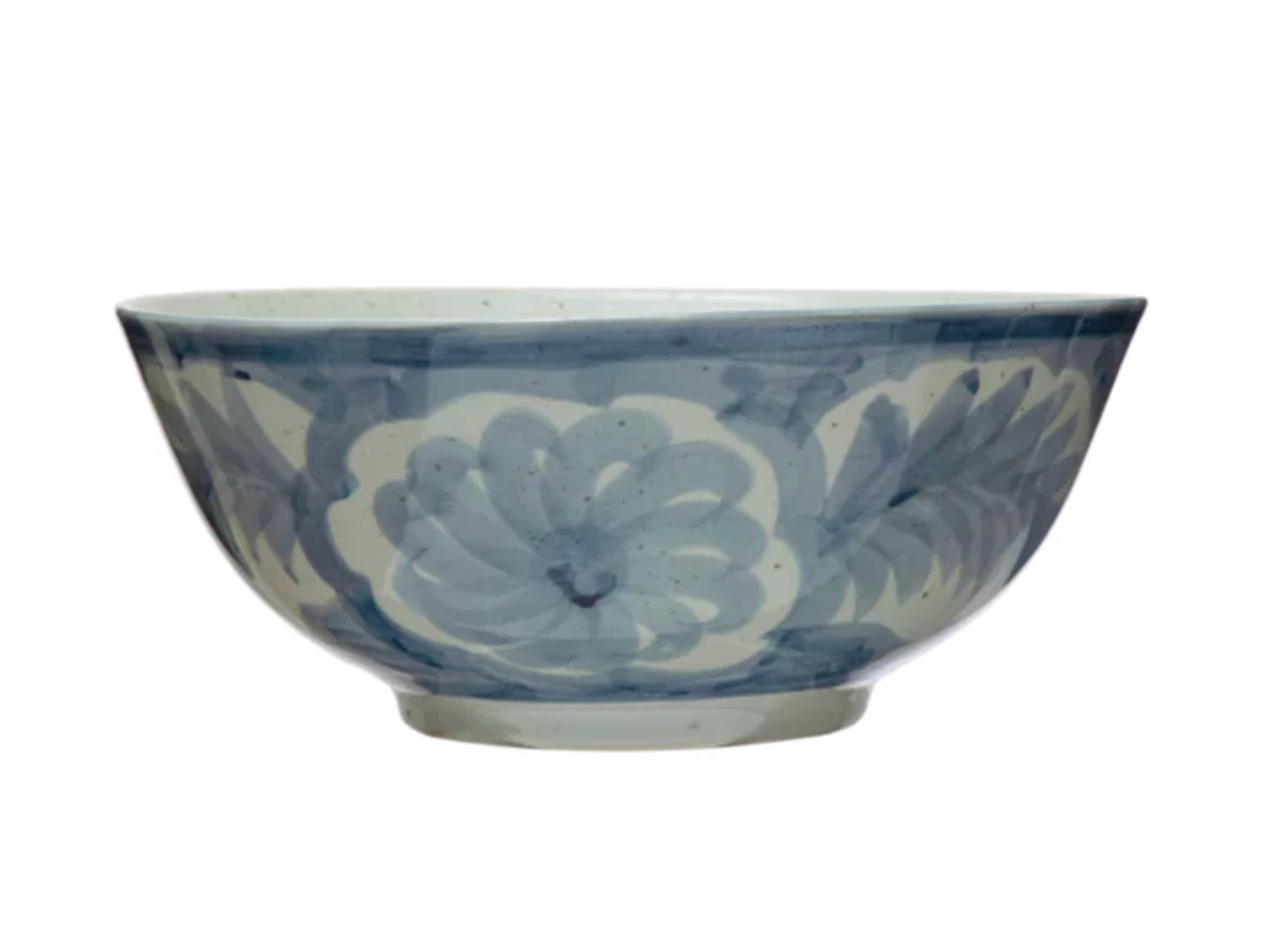 HAND-PAINTED STONEWARE BOWL W/ DESIGN, BLUE & WHITE