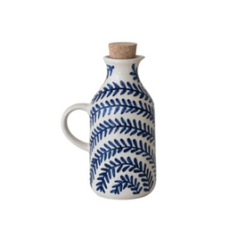 8 oz. HAND-PAINTED STONEWARE OIL CRUET W/ CORK STOPPER