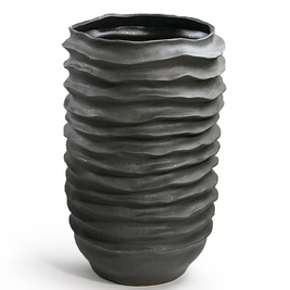 STONEWARE RIPPLE FLOOR PLANTER/VASE, MATTE BLACK