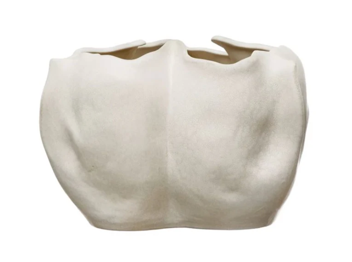 STONEWARE ORGANIC SHAPED PLANTER, MATTE CREAM COLOR