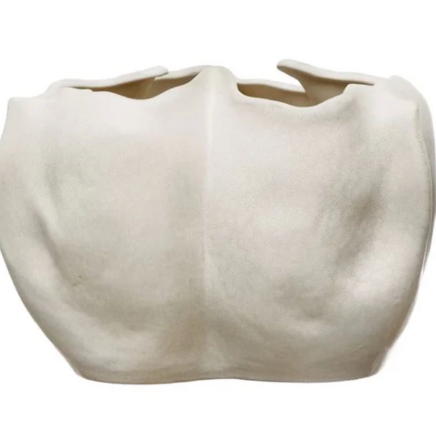 STONEWARE ORGANIC SHAPED PLANTER, MATTE CREAM COLOR