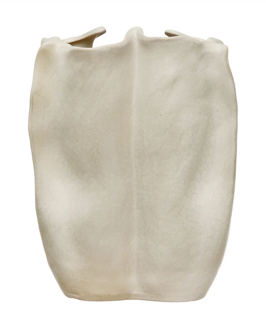 STONEWARE ORGANIC SHAPED VASE, MATTE CREAM COLOR