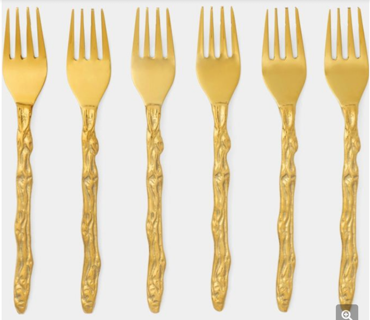 S/6 ARBOR POLISHED GOLD TWIG APPETIZER FORKS STAINLESS STEEL/BRASS