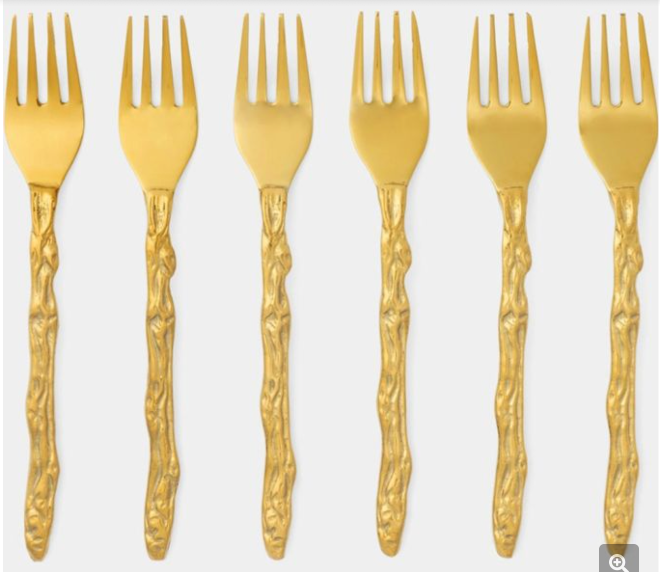 S/6 ARBOR POLISHED GOLD TWIG APPETIZER FORKS STAINLESS STEEL/BRASS
