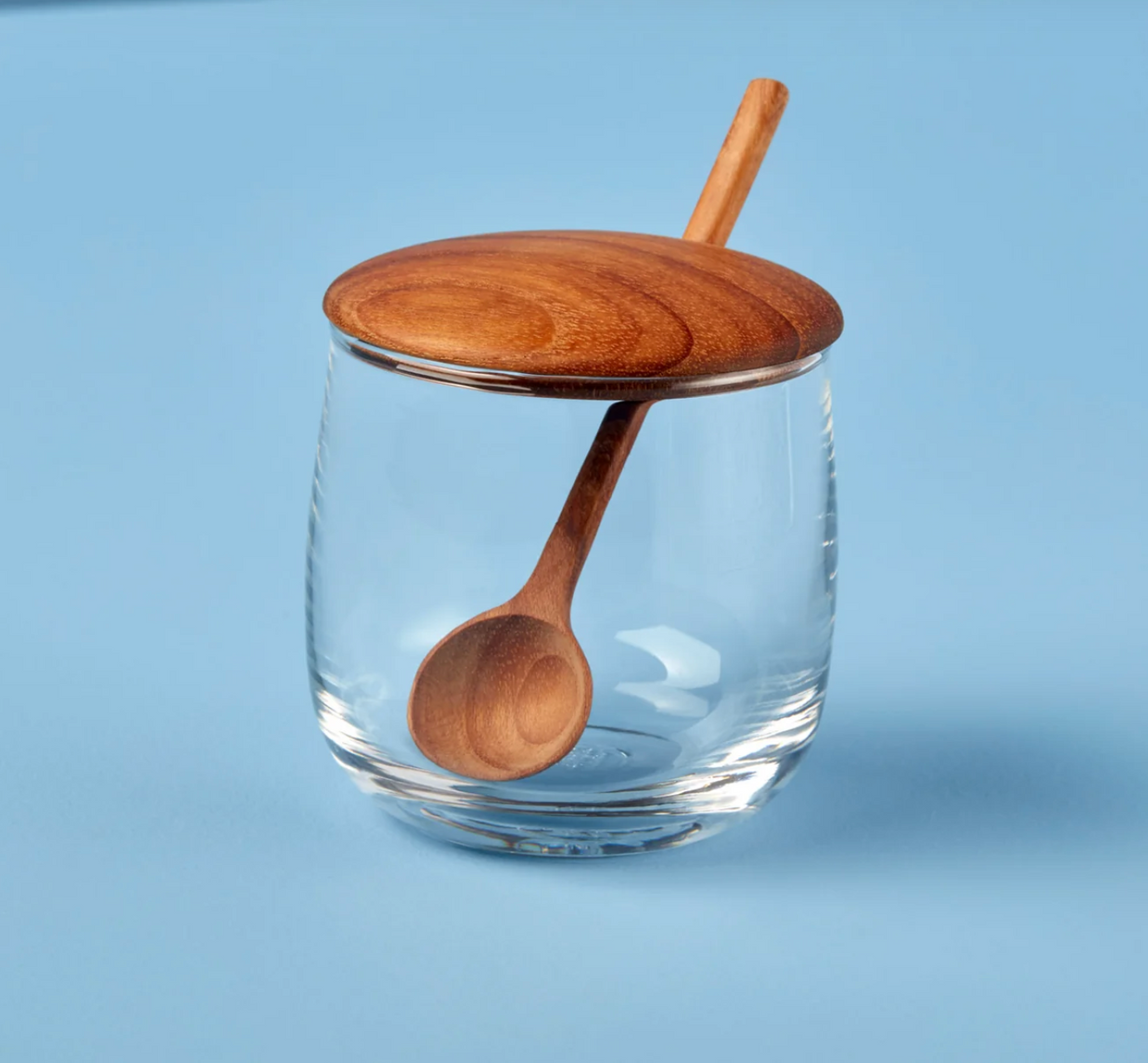 TEAK & GLASS HONEY JAR