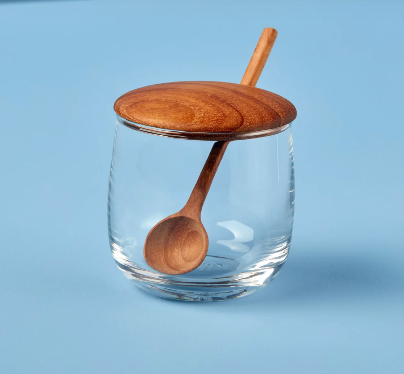 TEAK & GLASS HONEY JAR