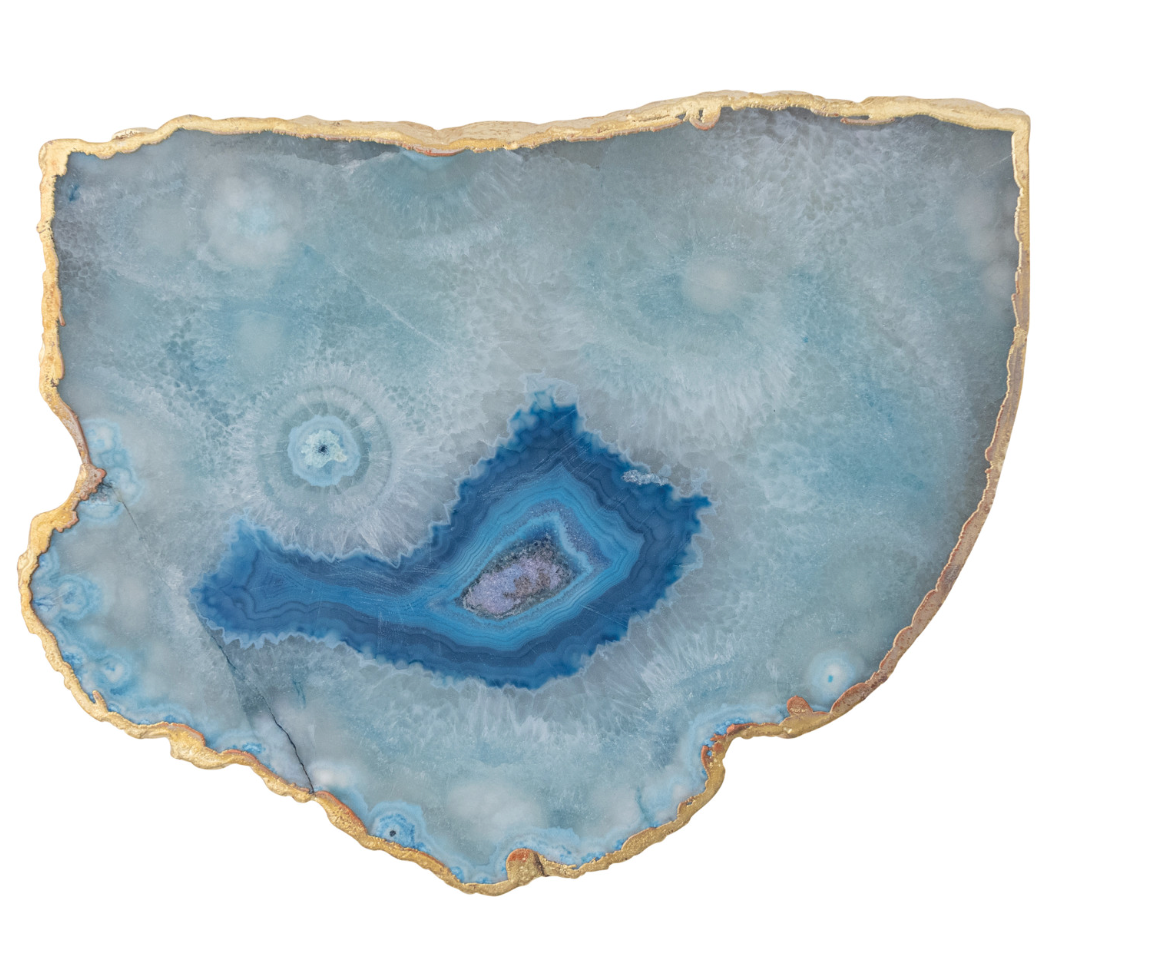 AGATE SLAB W/ GOLD ELECTROPLATED EDGE, BLUE