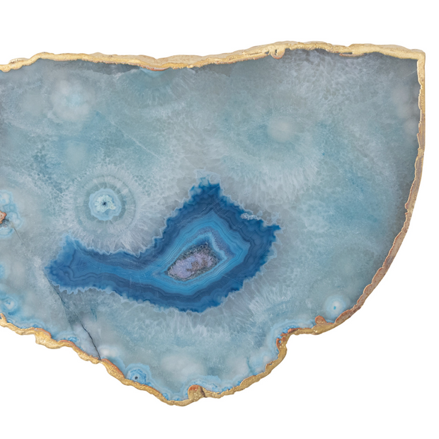AGATE SLAB W/ GOLD ELECTROPLATED EDGE, BLUE
