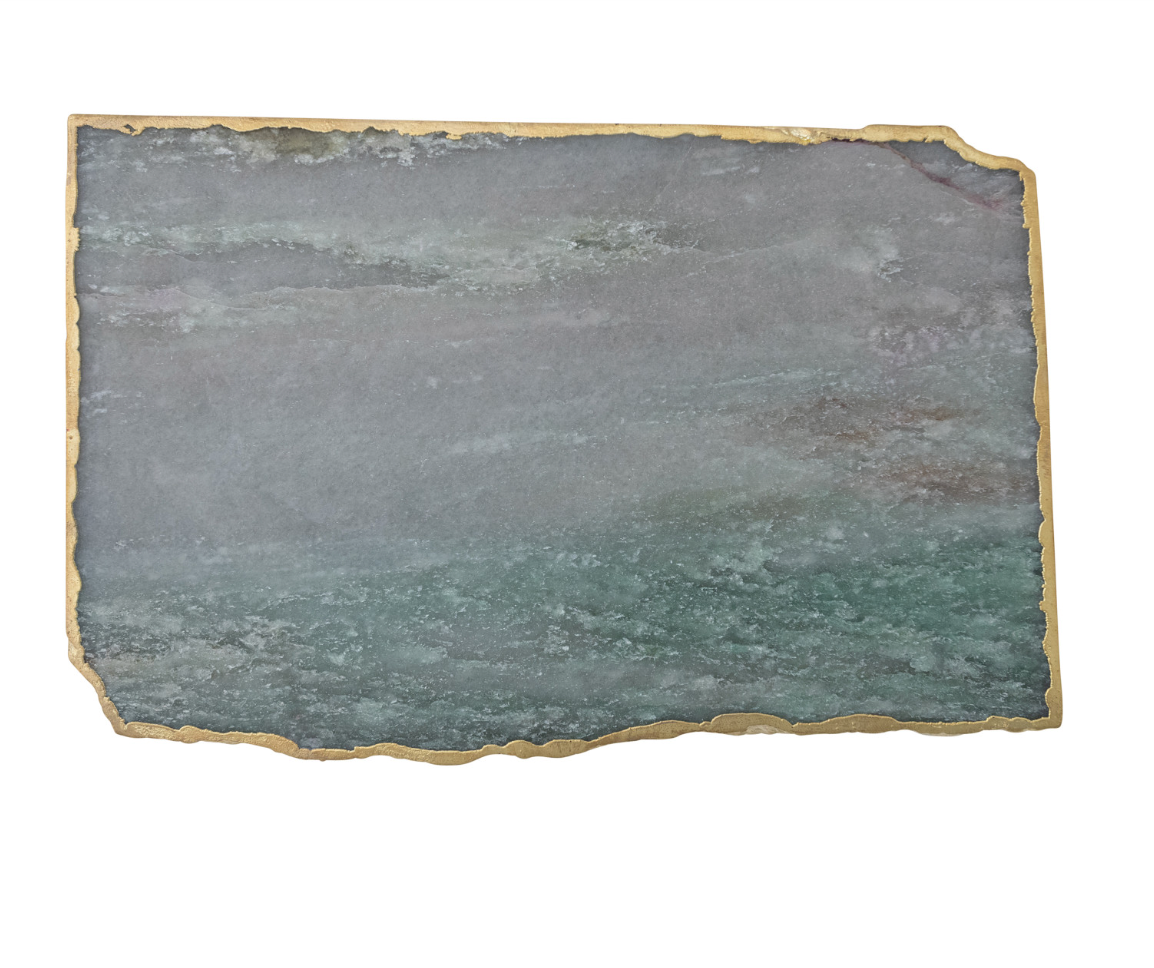 AGATE SLAB W/ GOLD ELECTROPLATED EDGE, BLUE