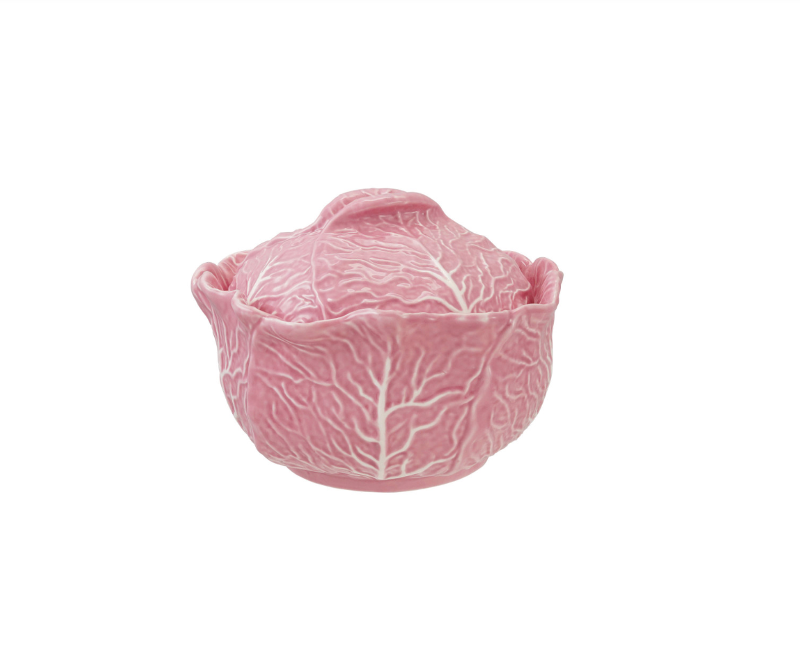 2.5 QUART STONEWARE CABBAGE SHAPED TUREEN, PINK