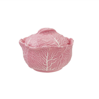 2.5 QUART STONEWARE CABBAGE SHAPED TUREEN, PINK