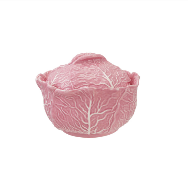 2.5 QUART STONEWARE CABBAGE SHAPED TUREEN, PINK