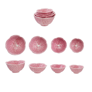 STONEWARE CABBAGE SHAPED PREP BOWLS, PINK, SET OF 4