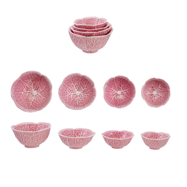 STONEWARE CABBAGE SHAPED PREP BOWLS, PINK, SET OF 4