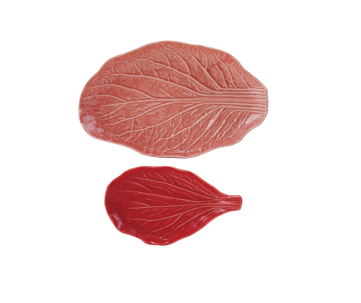 STONEWARE CABBAGE SHAPED PLATES, REACTIVE GLAZE, SET OF 2