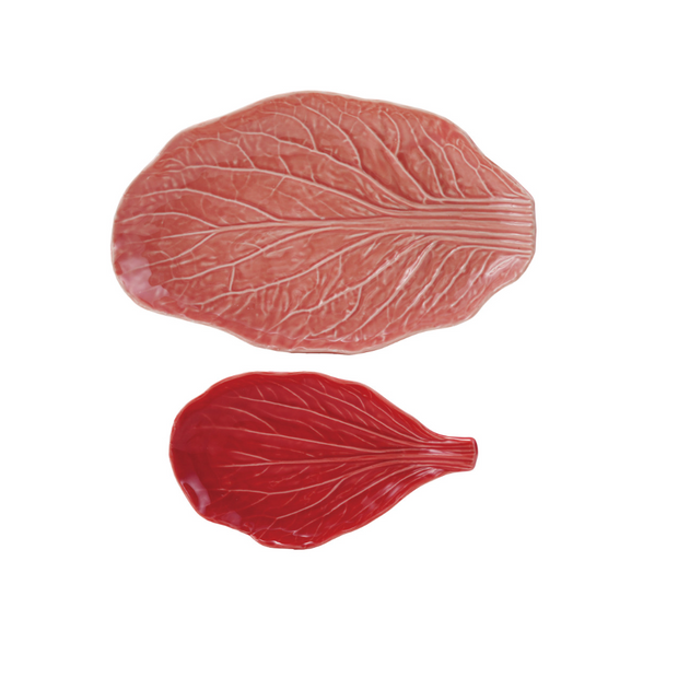 STONEWARE CABBAGE SHAPED PLATES, REACTIVE GLAZE, SET OF 2