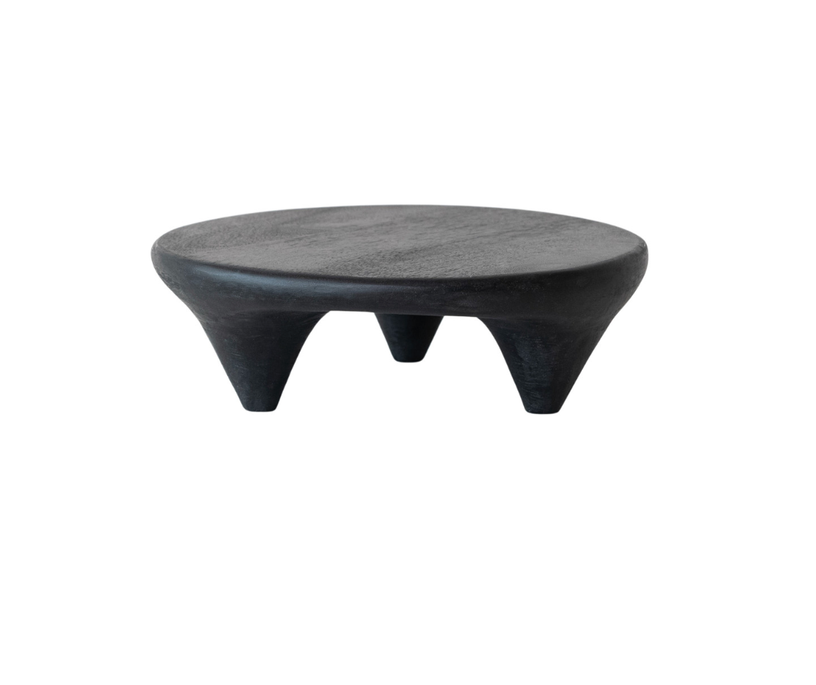 MANGO WOOD FOOTED PEDESTAL, BLACK