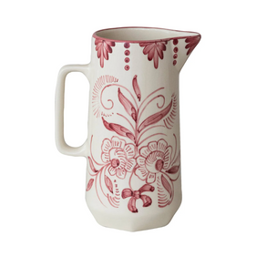 60 OZ HAND PAINTED STONEWARE PITCHER W/ BOTANICAL DESIGN