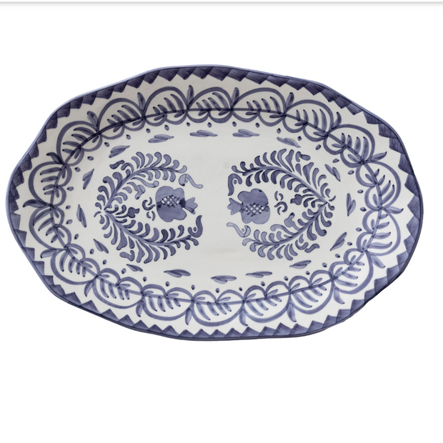 HAND-PAINTED STONEWARE ORGANIC SHAPED PLATTER W/ BOTANICAL DESIGN