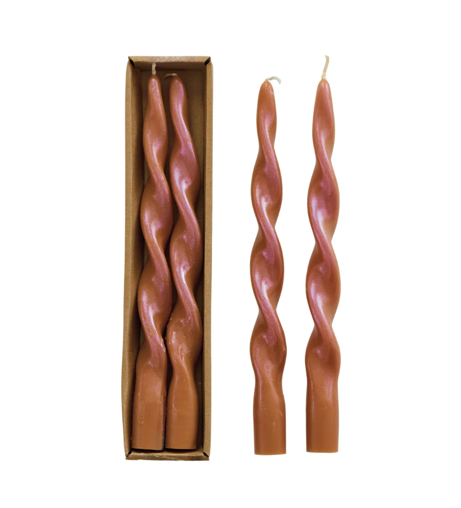 UNSCENTED TWISTED TAPER CANDLES IN BOX, IRIDESCENT RAINBOW
