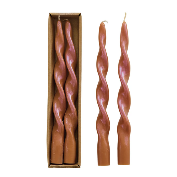 UNSCENTED TWISTED TAPER CANDLES IN BOX, IRIDESCENT RAINBOW