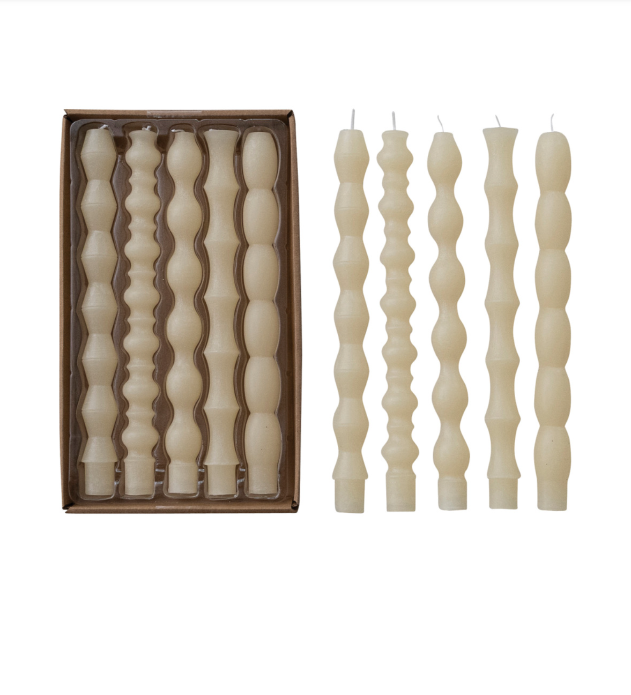 UNSCENTED TAPER CANDLES IN BOX, CREAM COLOR, SET OF 5