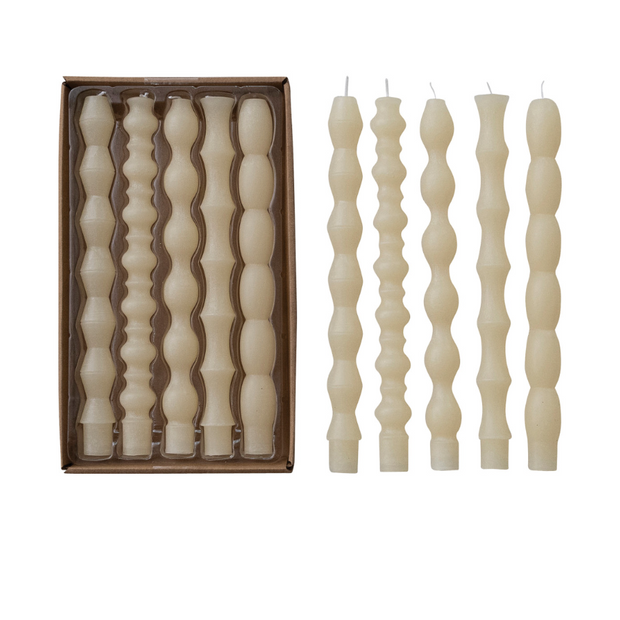 UNSCENTED TAPER CANDLES IN BOX, CREAM COLOR, SET OF 5