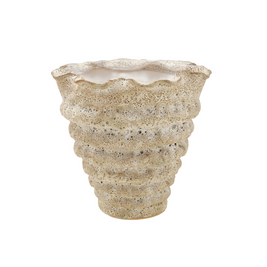 STONEWARE ORGANIC SHAPED VASE, VOLCANO FINISH, CREAM COLOR