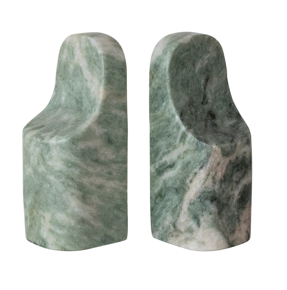 MARBLE BOOKENDS, GREEN MELANGE, SET OF 2