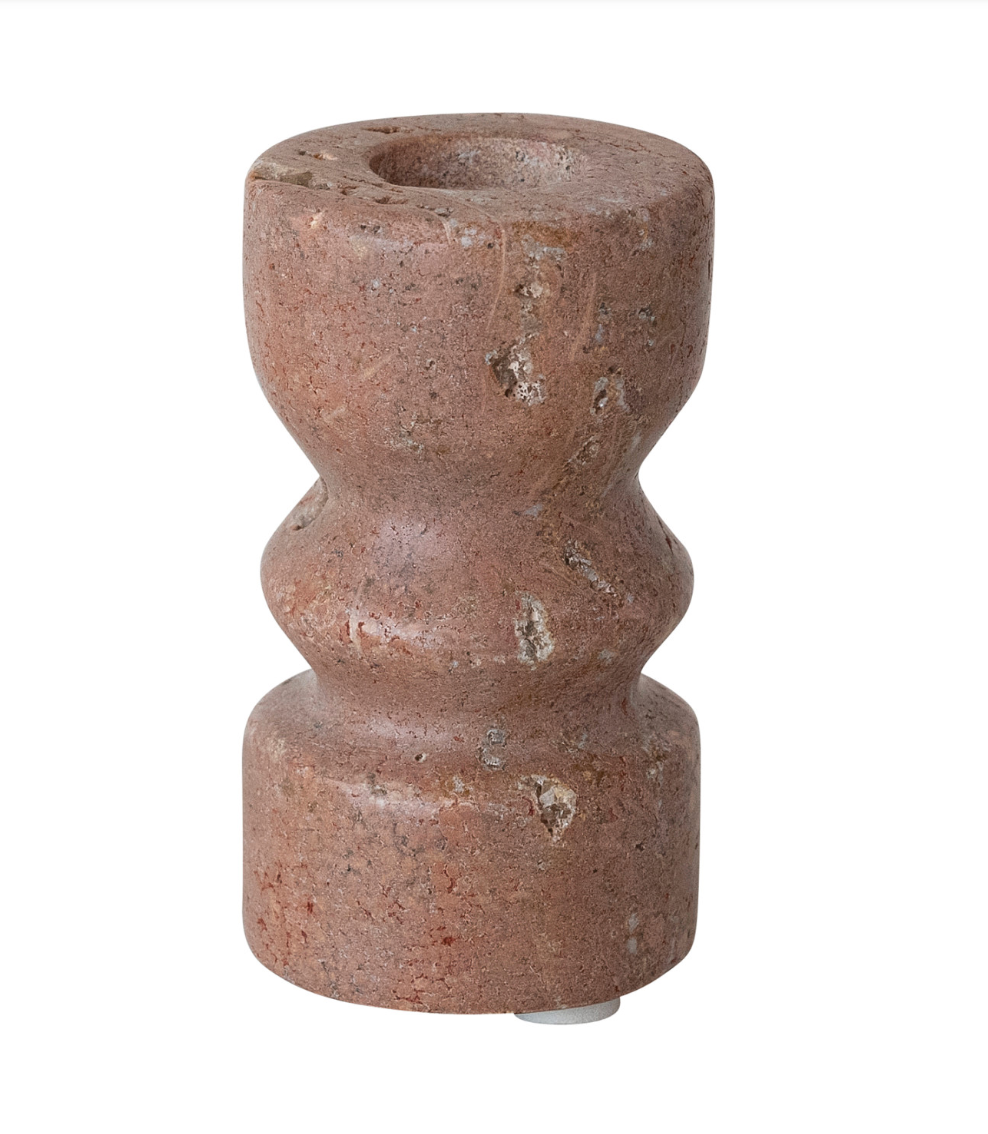 RED TRAVERTINE TAPER HOLDER