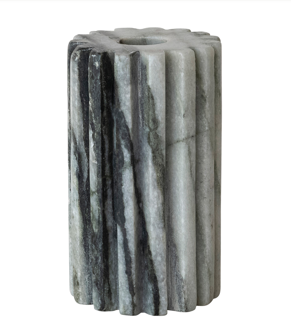 MARBLE COGGED 2 SIDED TEALIGHT TAPER HOLDER, BLACK MELANGE