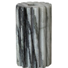 MARBLE COGGED 2 SIDED TEALIGHT TAPER HOLDER, BLACK MELANGE