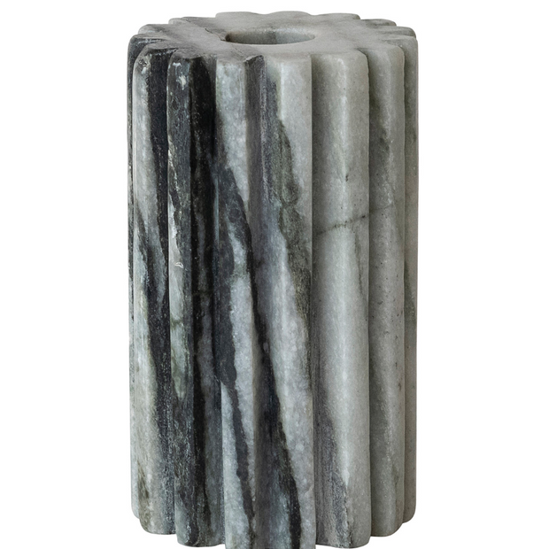 MARBLE COGGED 2 SIDED TEALIGHT TAPER HOLDER, BLACK MELANGE