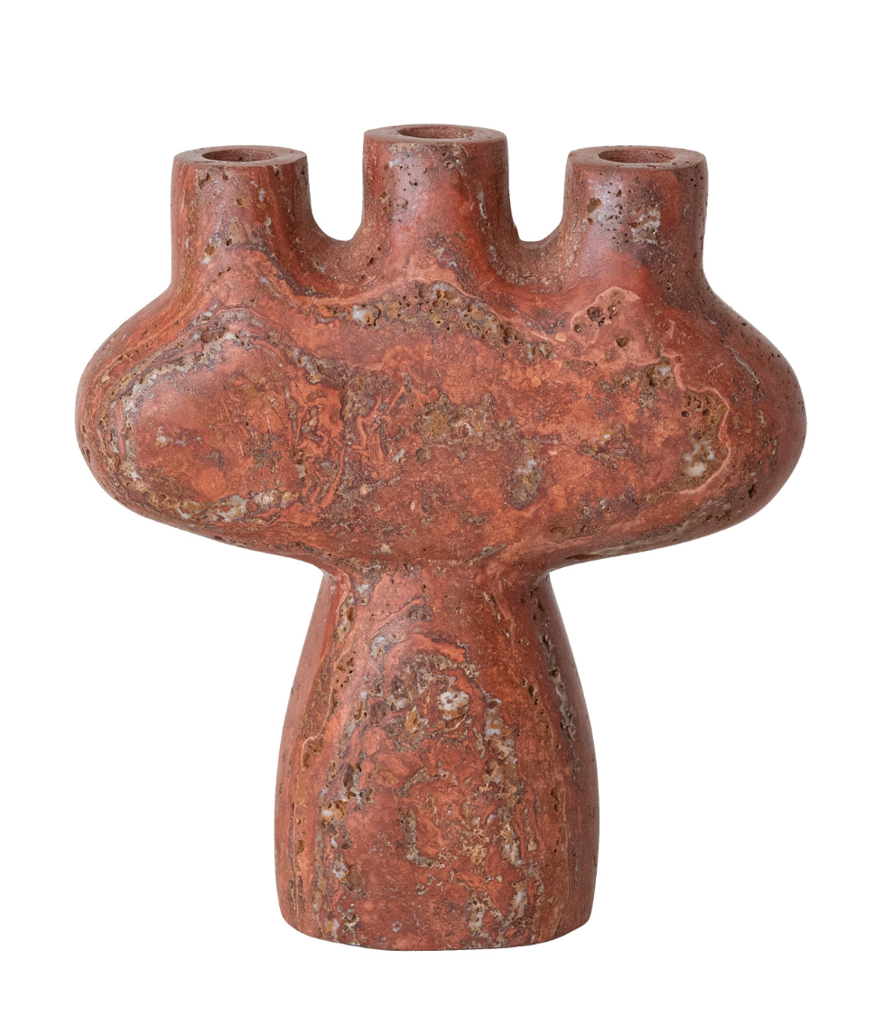 RED TRAVERTINE ORGANIC SHAPED CANDELABRA