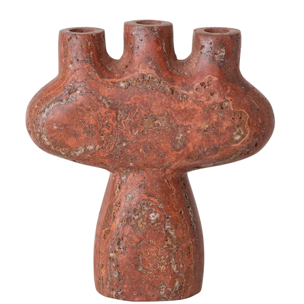 RED TRAVERTINE ORGANIC SHAPED CANDELABRA