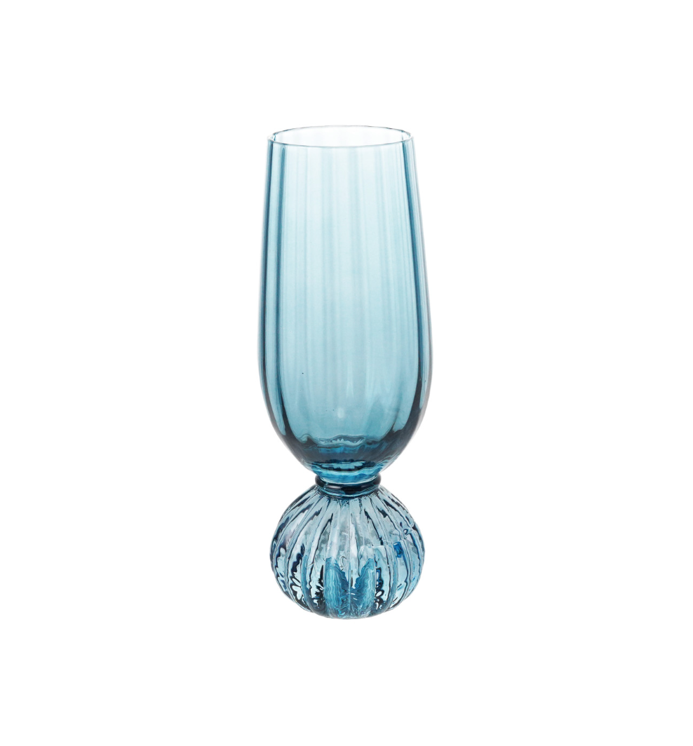 8OZ PLEATED FOOTED CHAMPAGNE GLASS, BLUE