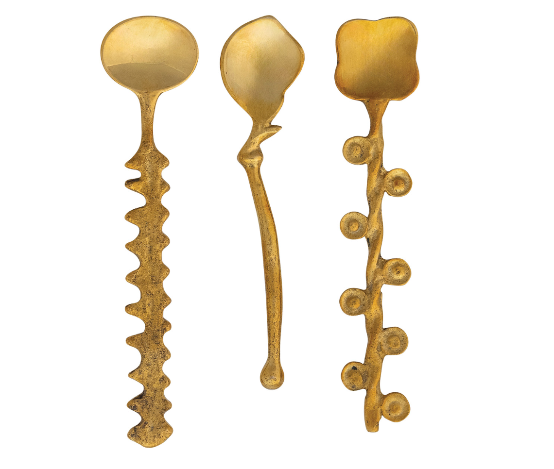 BRASS SPOON WITH SHAPED HANDLES, 3 STYLES