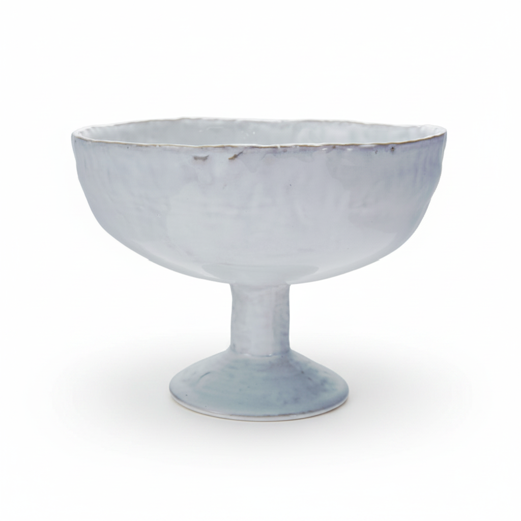 STONEWARE FOOTED ORGANIC SHAPED BOWL, REACTIVE CRACKLE