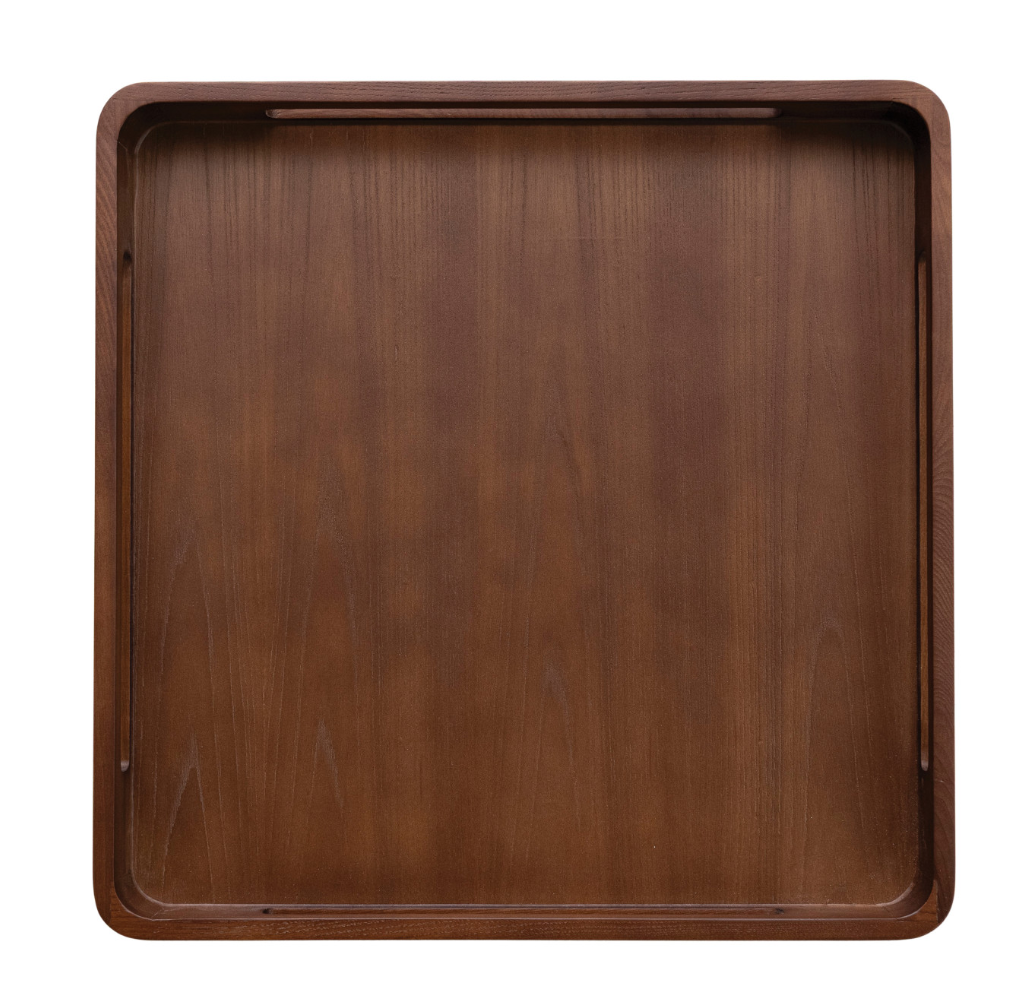 ASH WOOD TRAY W HANDLES, WALNUT FINISH