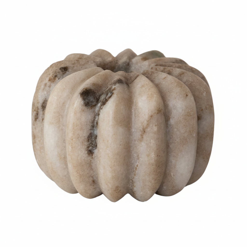 MARBLE RIBBED TAPER HOLDER, BUFF COLOR