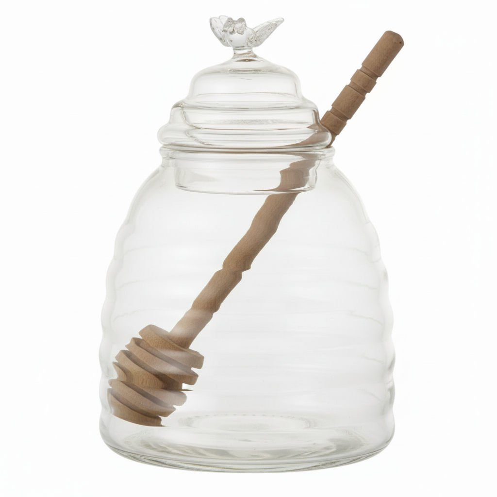 HONEY JAR WITH HONEY DIPPER, SET OF 2