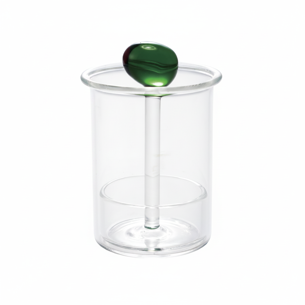 GLASS TOOTHPICK HOLDER WITH HAND-BLOWN OLIVE, GREEN & RED