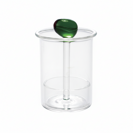 GLASS TOOTHPICK HOLDER WITH HAND-BLOWN OLIVE, GREEN & RED