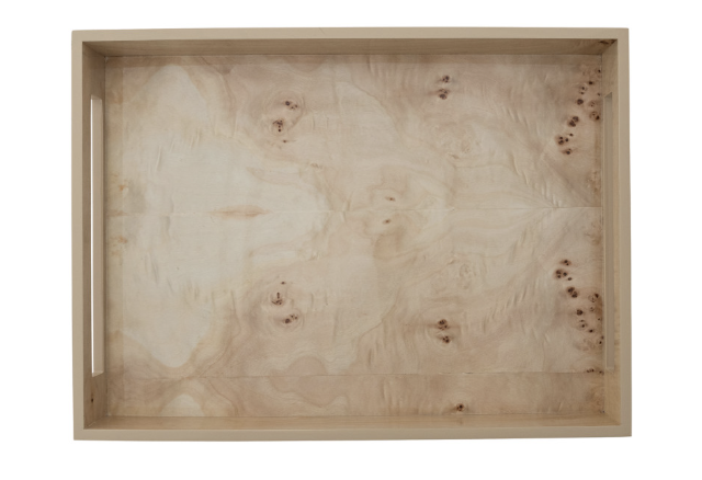 FAVE MDF & BURL WOOD VENEER TRAYS W/ HANDLES, NATURAL