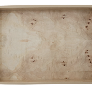 FAVE MDF & BURL WOOD VENEER TRAYS W/ HANDLES, NATURAL