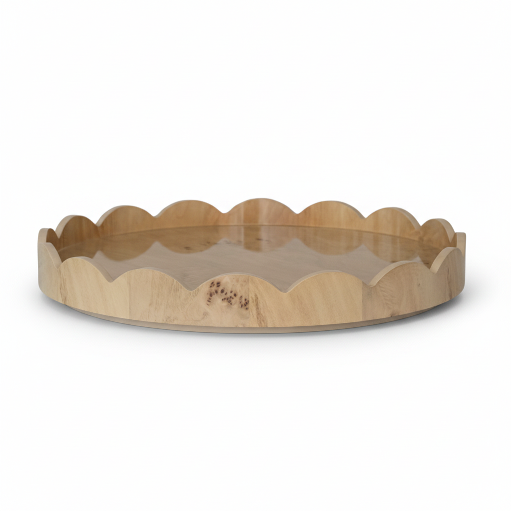MDF & BURL WOOD VENEER SCALLOPED LAZY SUSAN