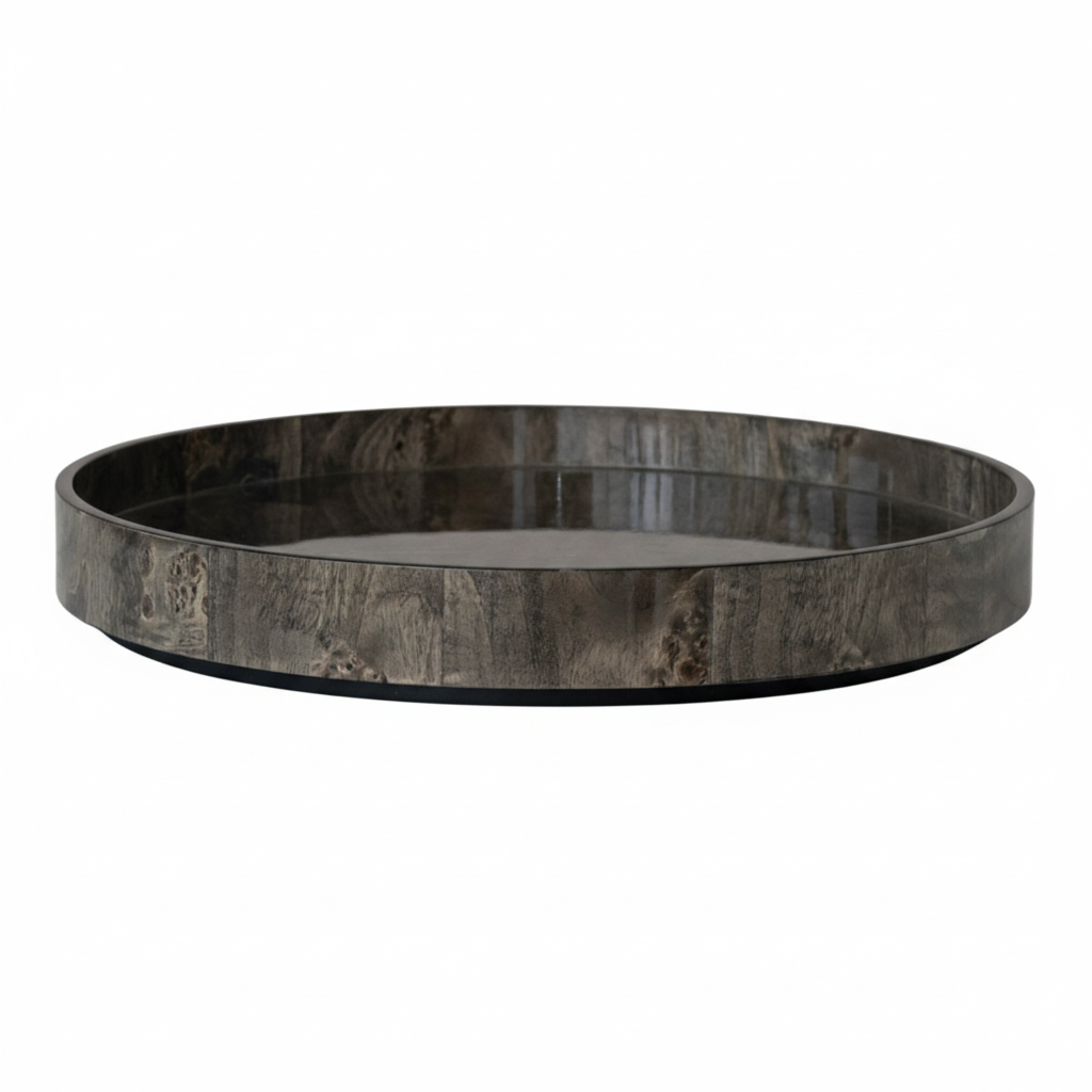 MDF & BURL WOOD VENEER LAZY SUSAN, CHARCOAL COLOR