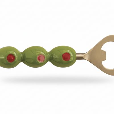 BOTTLE OPENER WITH OLIVE SHAPED HANDLE