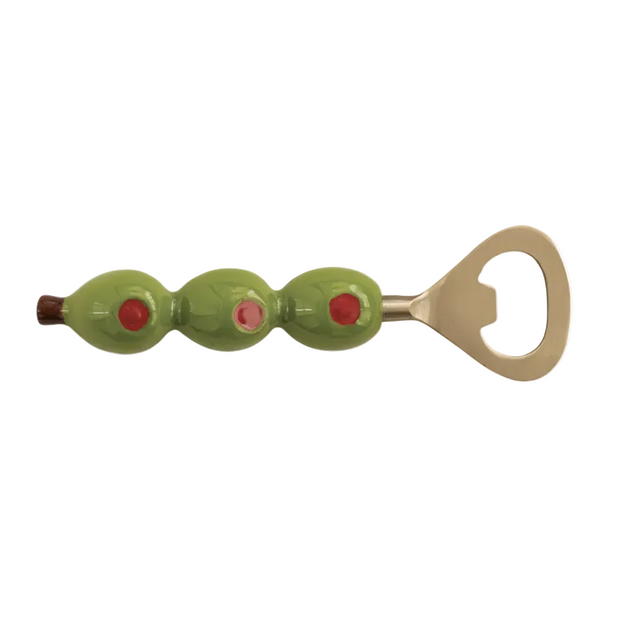 BOTTLE OPENER WITH OLIVE SHAPED HANDLE