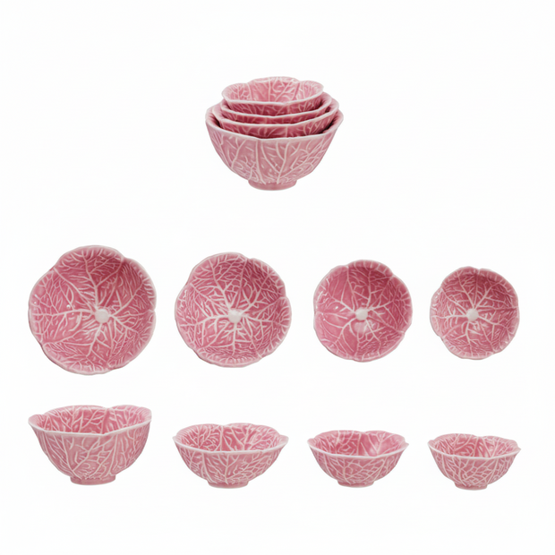 S/4 STONEWARE CABBAGE SHAPED PREP BOWLS PINK